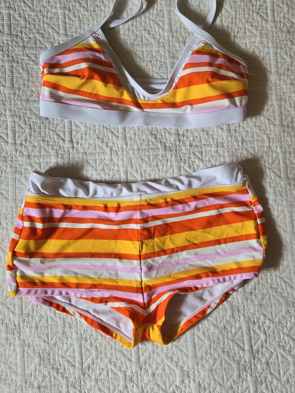 CUPSHE Striped Scoop Neck Top Bikini Boy Shorts Set M/L - Never Worn